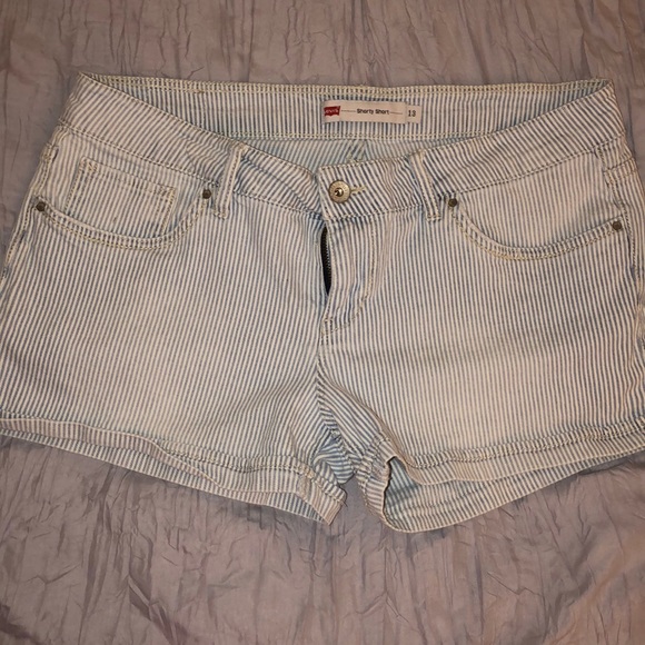 Levi’s Light Blue Striped Shorty Short Shorts